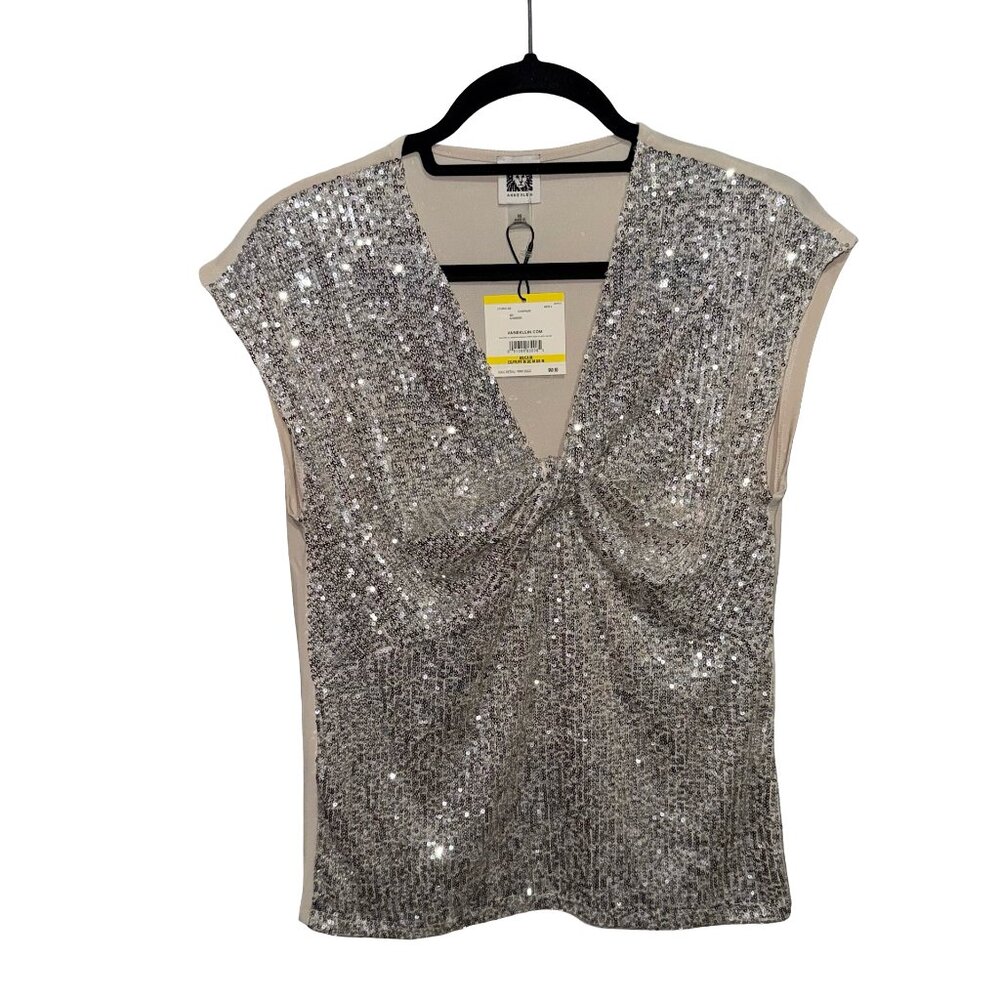 Anne Klein Women's Champagne Sequin Top Sz M NWT